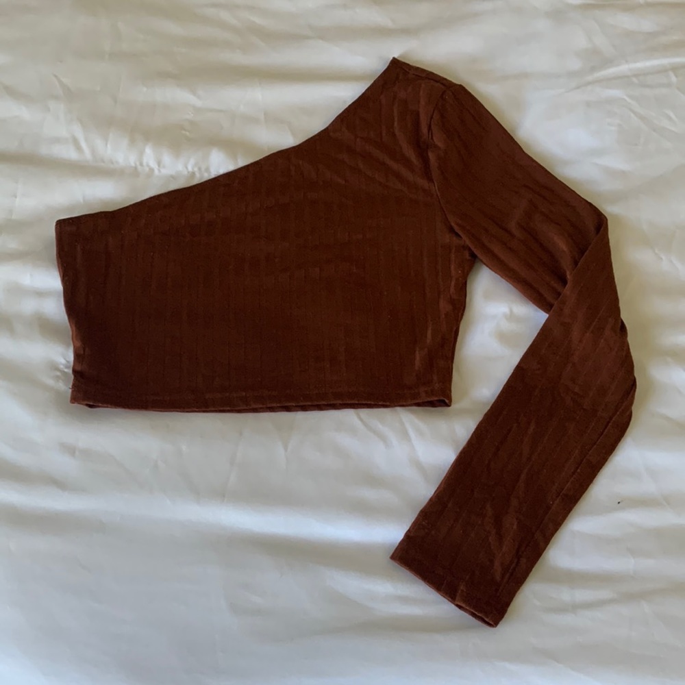 SHEIN One shoulder ribbed crop top, Small, Coffee Brown